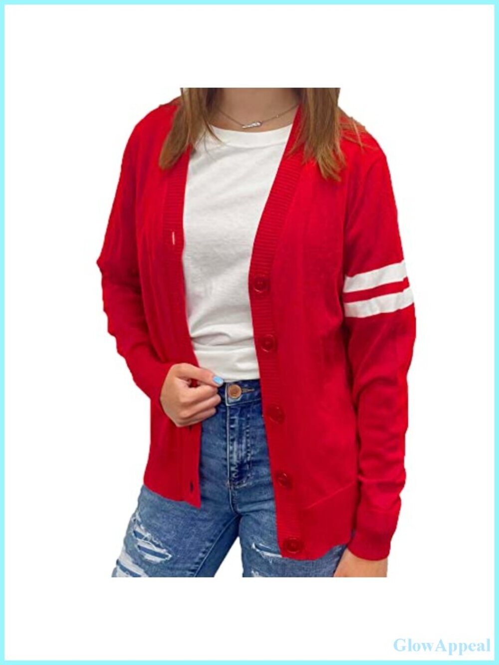 Vintage Letterman Cardigan Sweater Button Down V-Neck Long Sleeve Knit